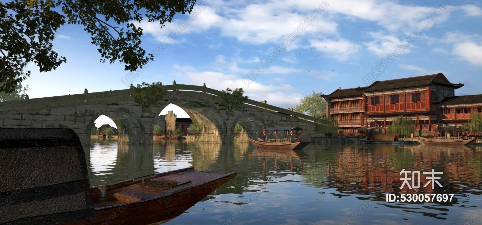 中式古建大门牌坊亭子廊厅中式拱桥3D模型下载【ID:530057697】