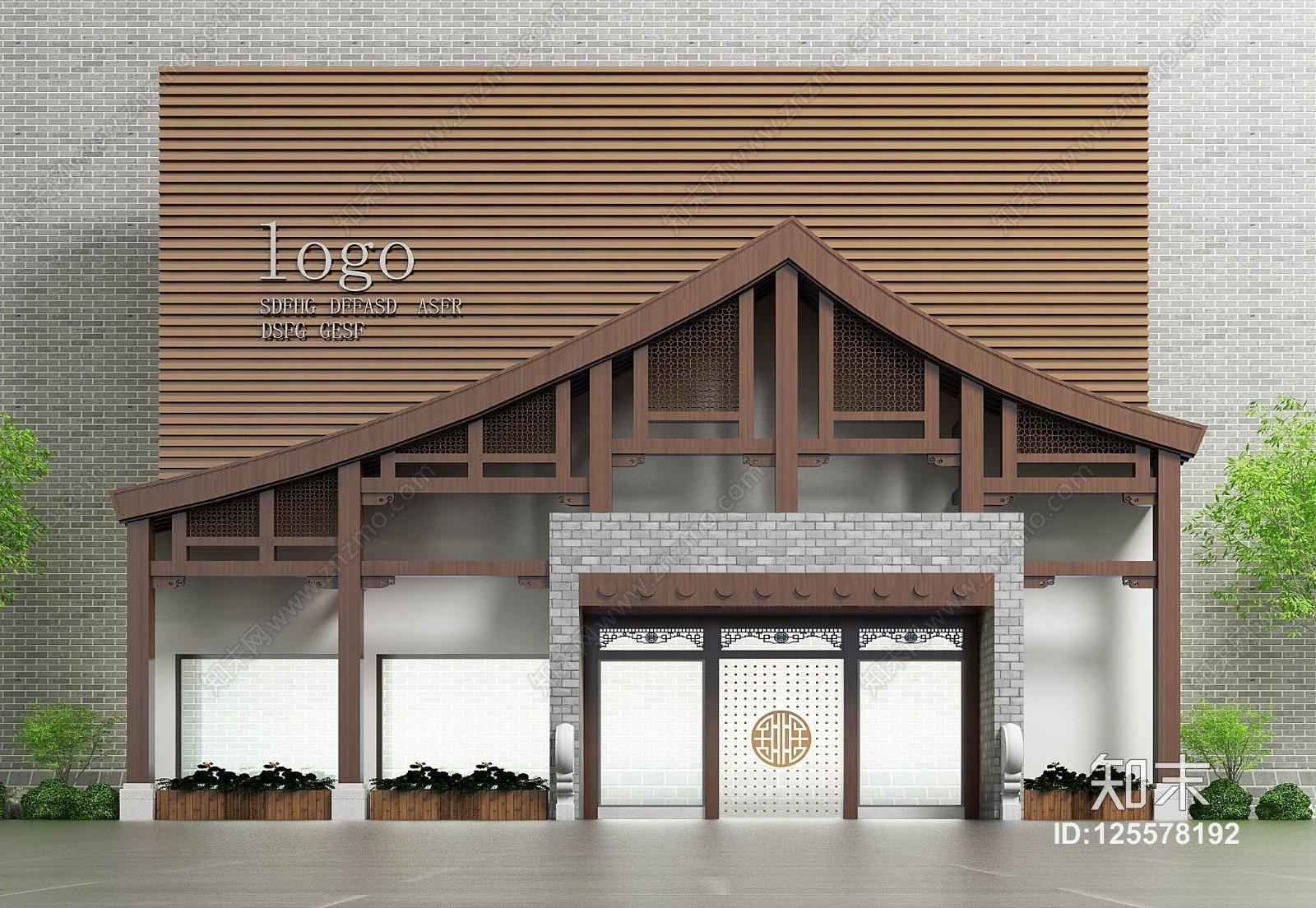 新中式外装模型3D模型下载【ID:125578192】