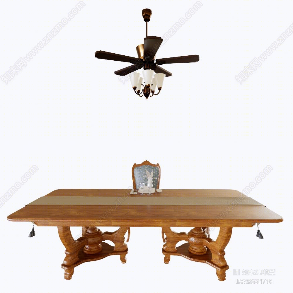 欧式餐桌椅餐具电扇灯SU模型下载【ID:725931715】