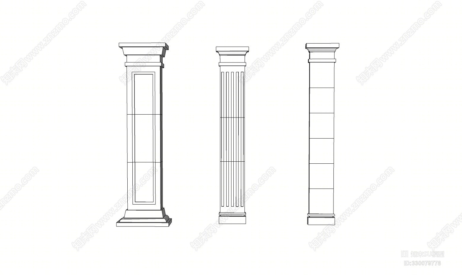 SU草图大师模型欧式构件罗马柱SU模型下载【ID:330079778】