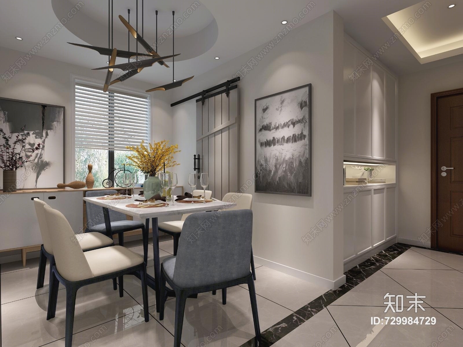 现代客餐厅效果图3D模型下载【ID:729984729】