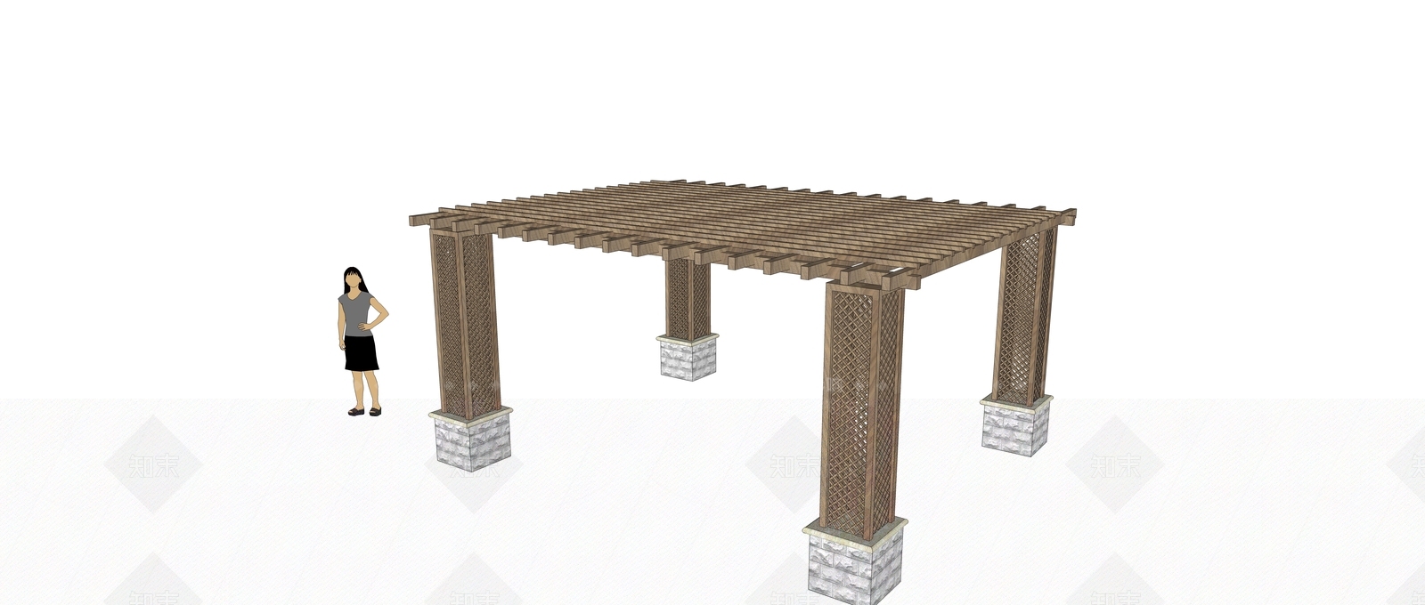现代防腐木亭子SU模型下载【ID:434746822】
