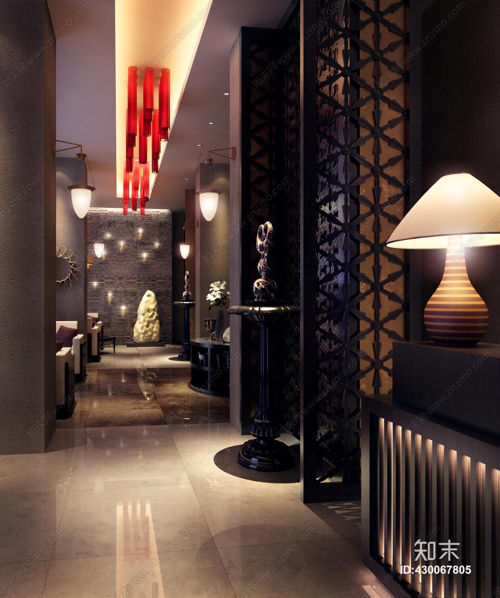 其它酒店玄关过道吊灯3D模型下载【ID:430067805】