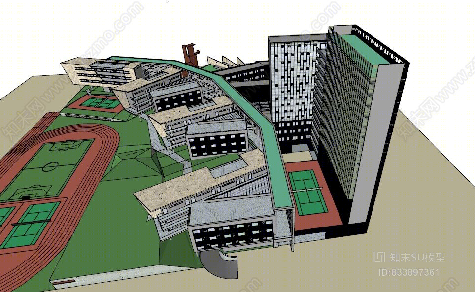 大学城现代教学楼SU模型下载【ID:833897361】