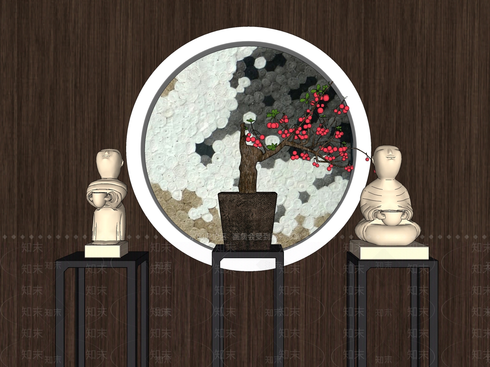 中式人物石雕摆件盘子SU模型下载【ID:633399815】