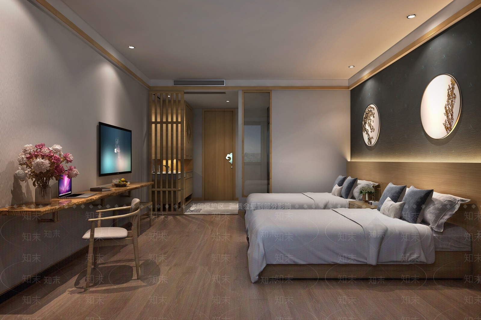 新中式名宿客房3D模型下载【ID:432835663】