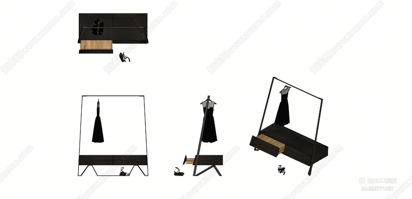 现代风格服装架子SU模型下载【ID:325771037】