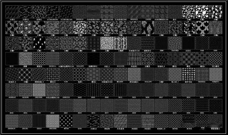 CAD动态图库丨填充图案+字体共5599套丨Pat+Shx格式cad施工图下载【ID:233258154】