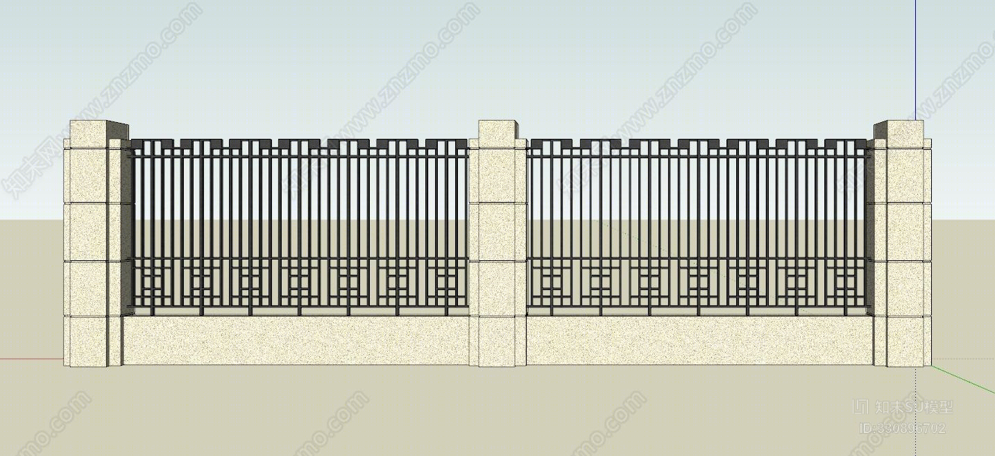 现代花岗石户外护栏栏杆金属栏杆下载室外SU模型下载【ID:330896702】