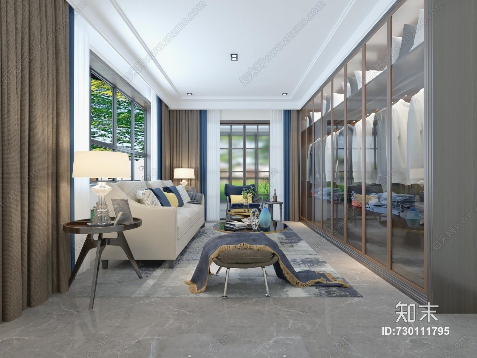 现代衣柜沙发组合效果图3D模型下载【ID:730111795】