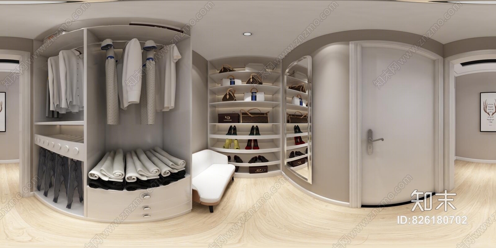 现代衣帽间衣柜整体定制梳妆台3D模型下载【ID:826180702】