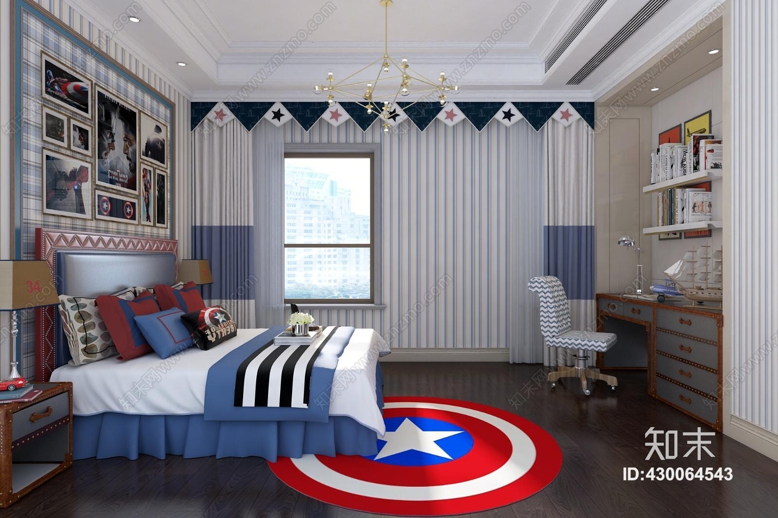 现代男孩儿童房儿童床书桌3D模型下载【ID:430064543】