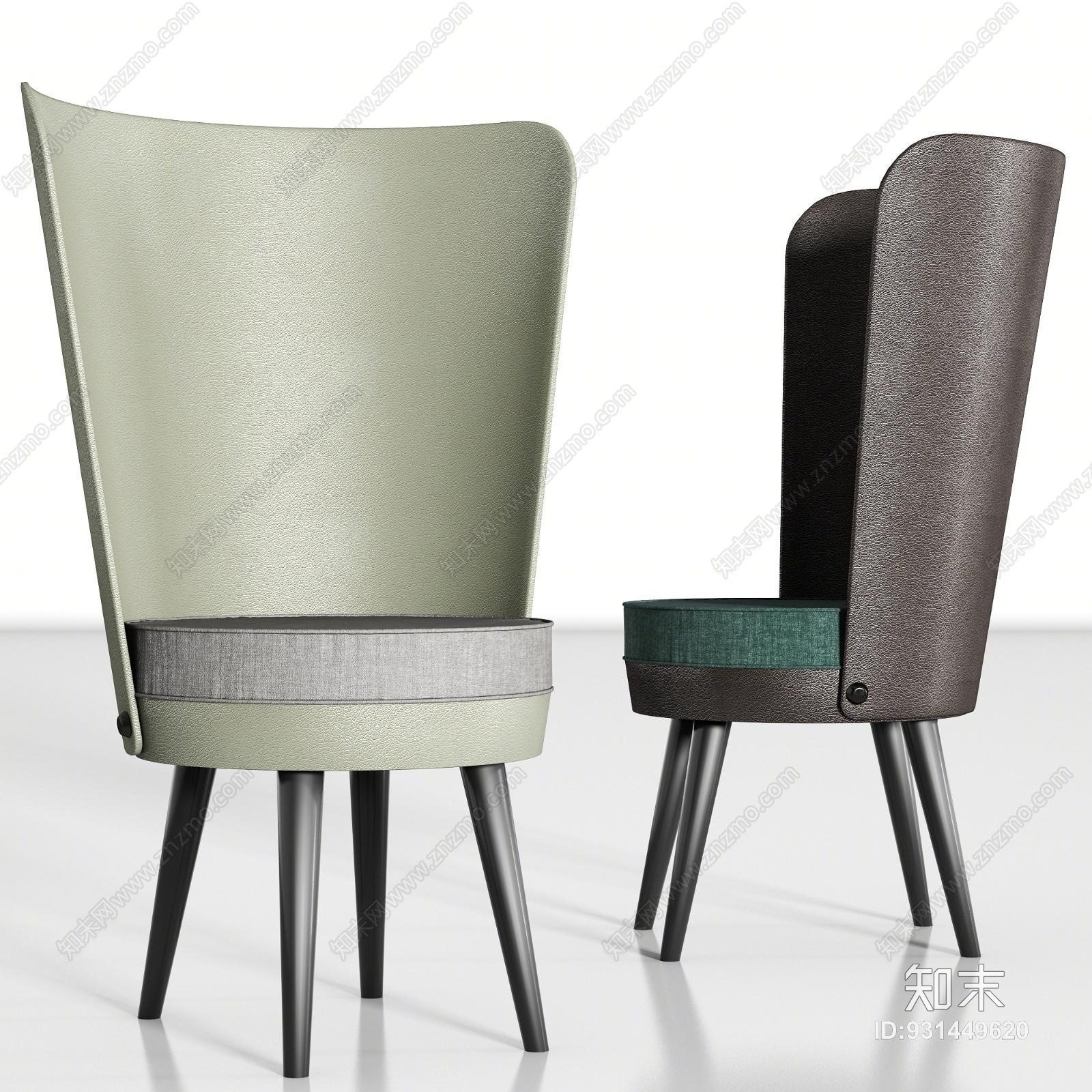 现代高背金属皮革单人沙发组合3D模型下载【ID:931449620】