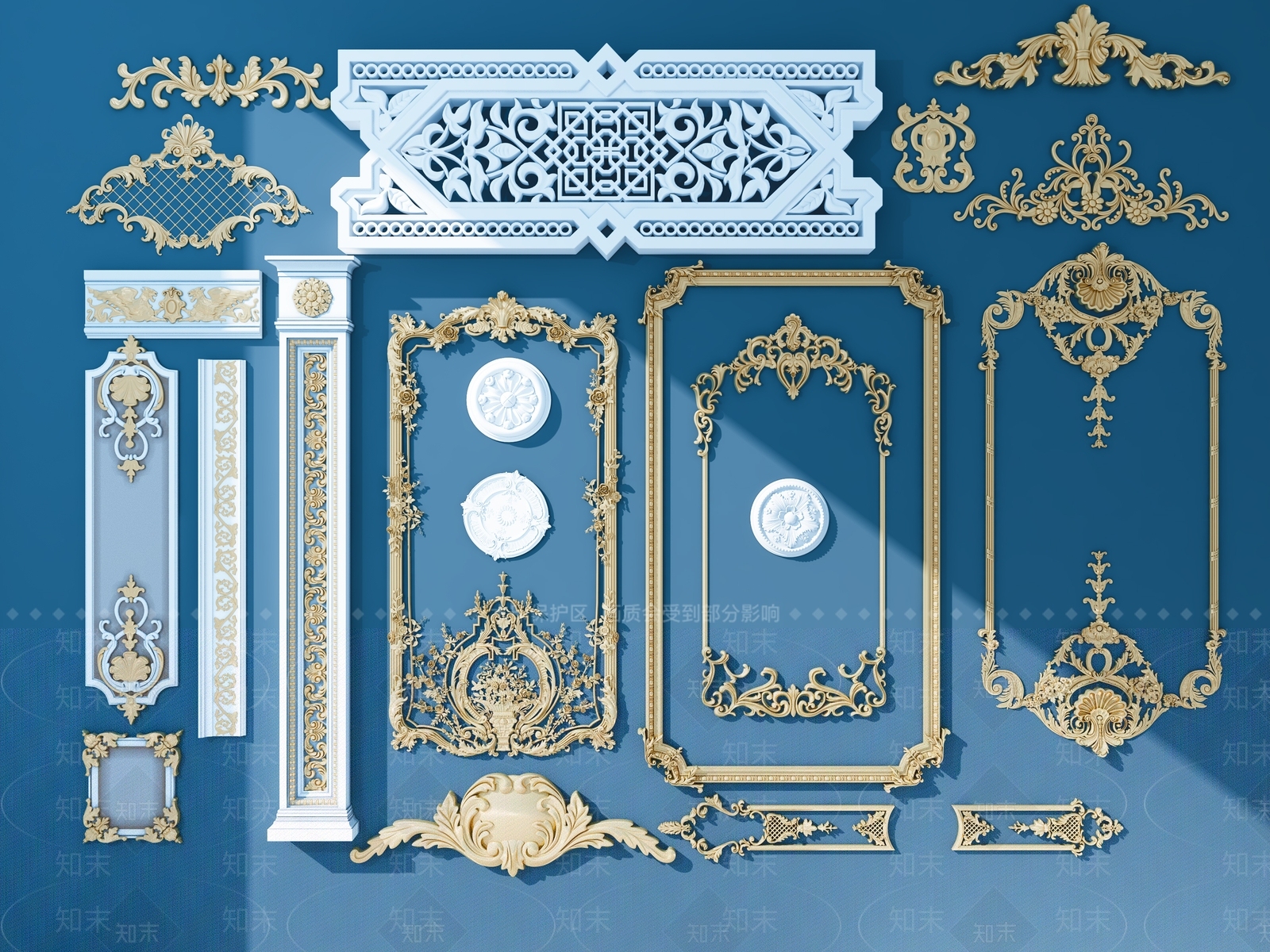 欧式古典石膏线雕花3D模型下载【ID:134747198】