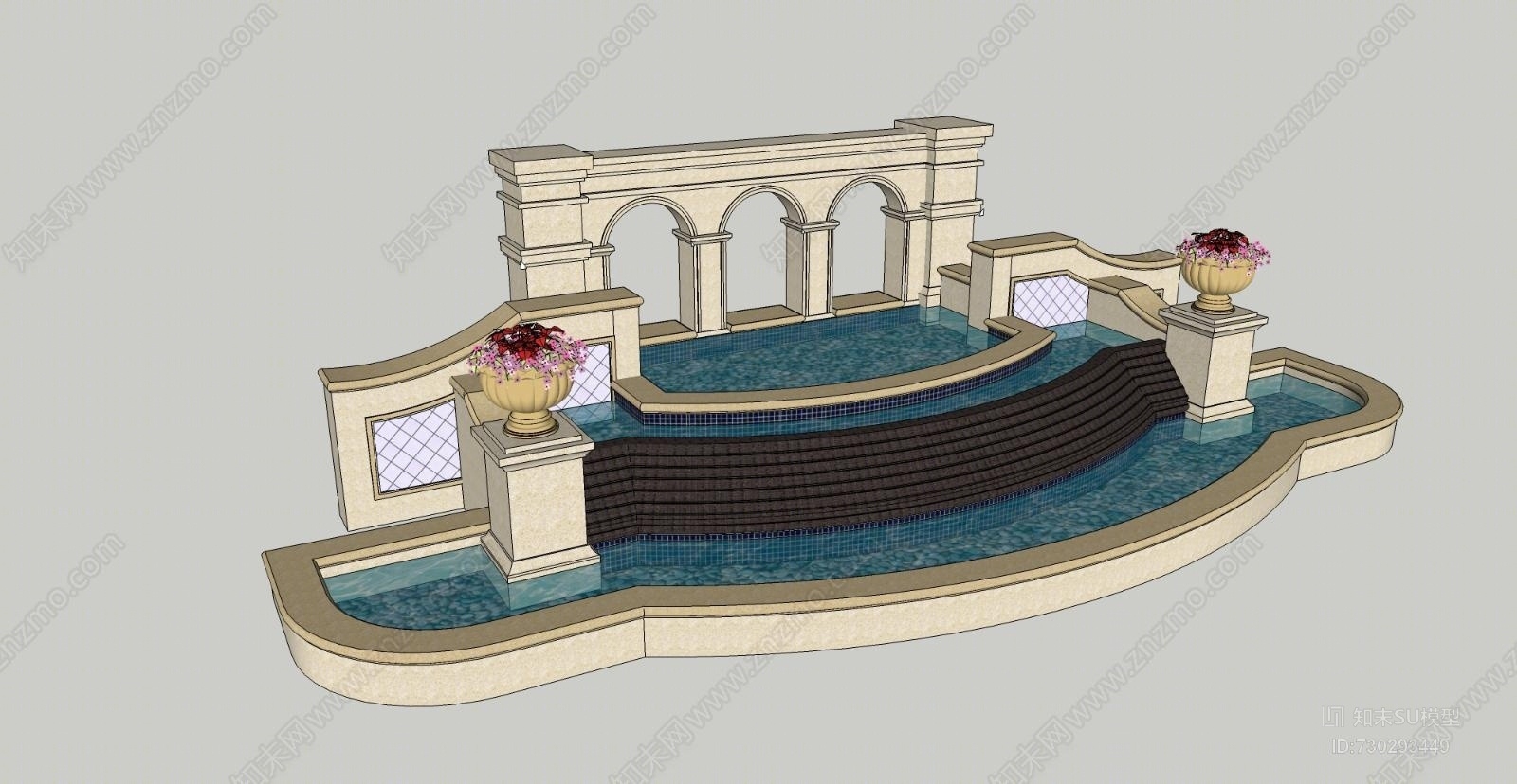 欧式景观水景喷泉雕塑SU模型下载【ID:730293449】
