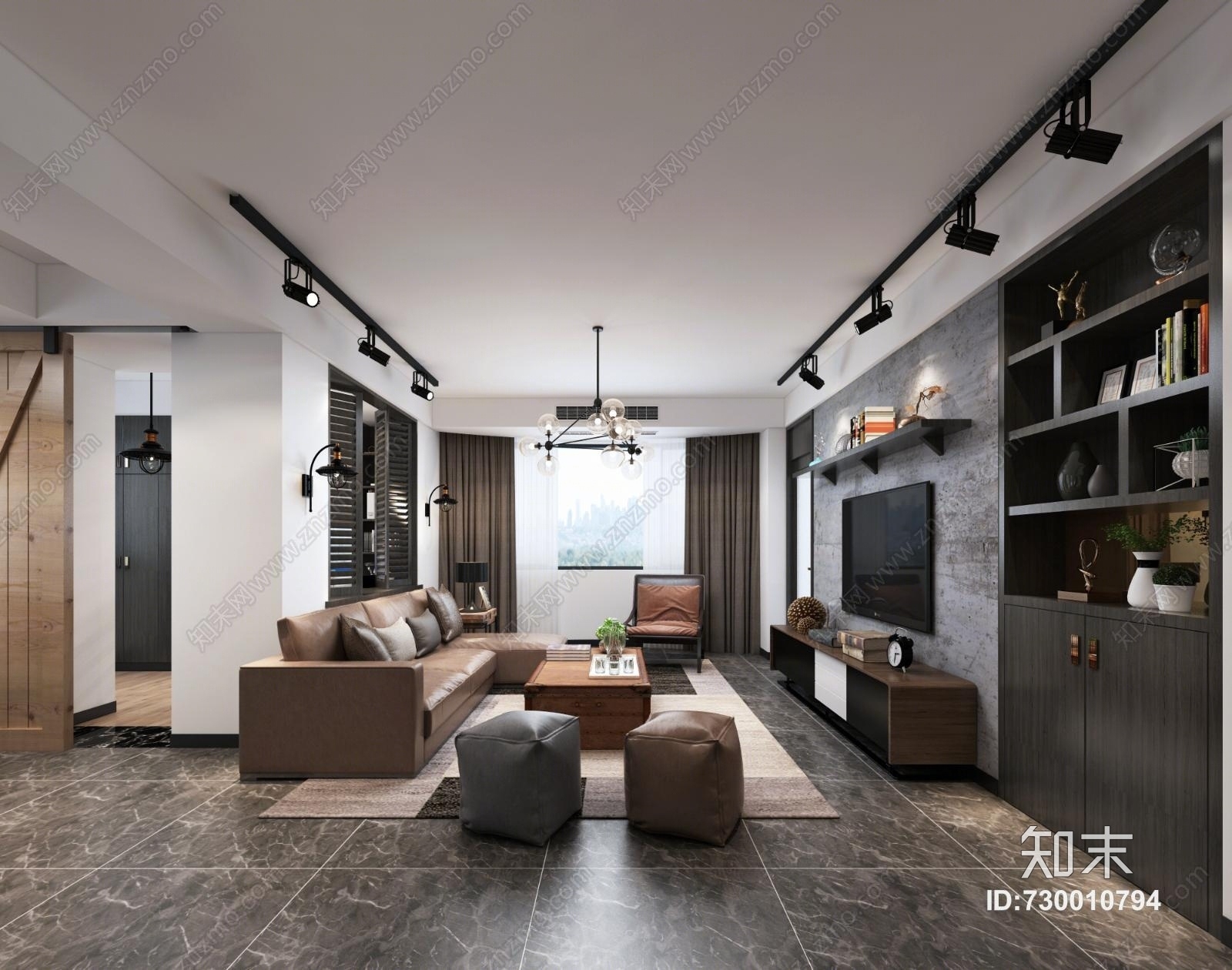 工业风格客厅餐厅3D模型下载【ID:730010794】