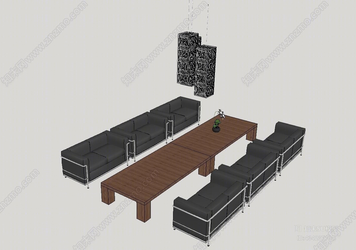 接待室沙发茶几组合SU模型下载【ID:434287104】