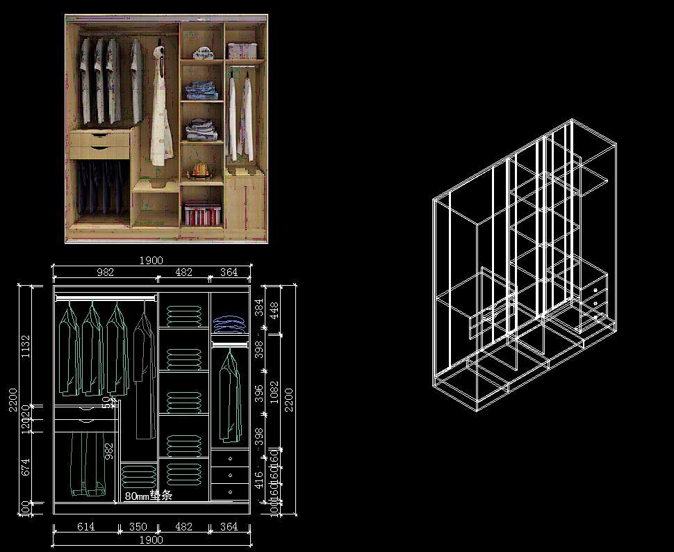 节点图块 橱柜衣柜 橱柜衣柜 衣柜双移门内部结构图施工图下载【id