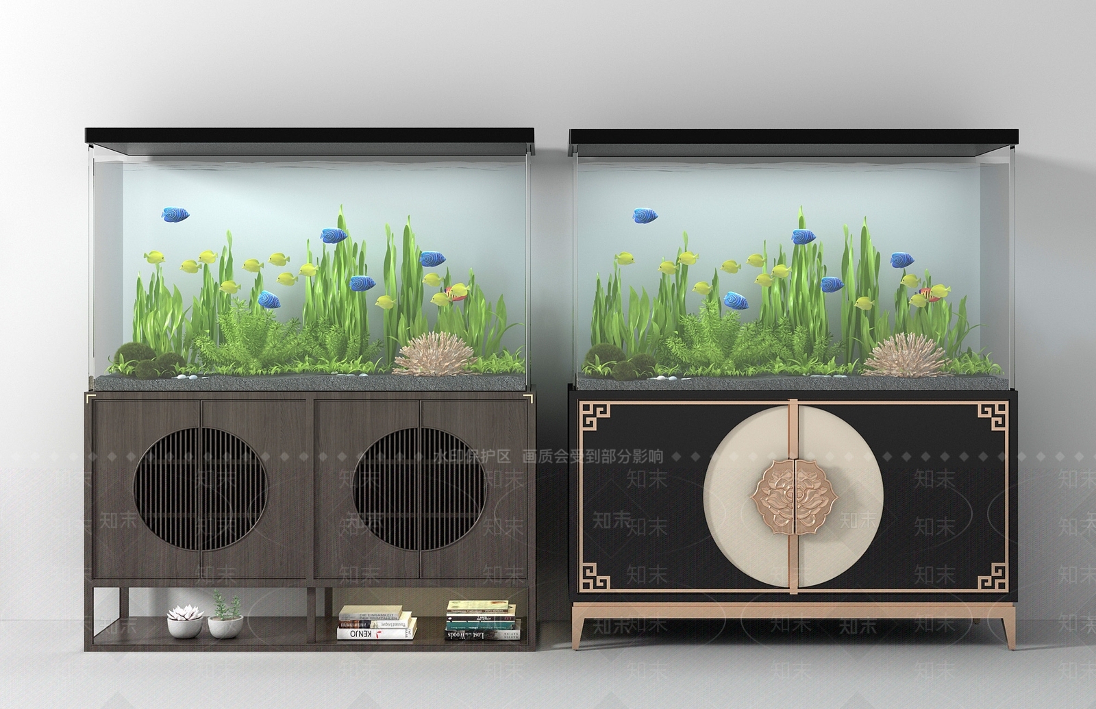 新中式鱼缸组合3D模型下载【ID:634056772】