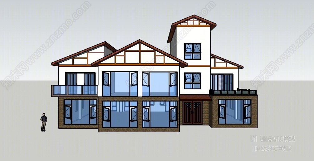 简易乡村小别墅室外SU模型下载【ID:228576615】
