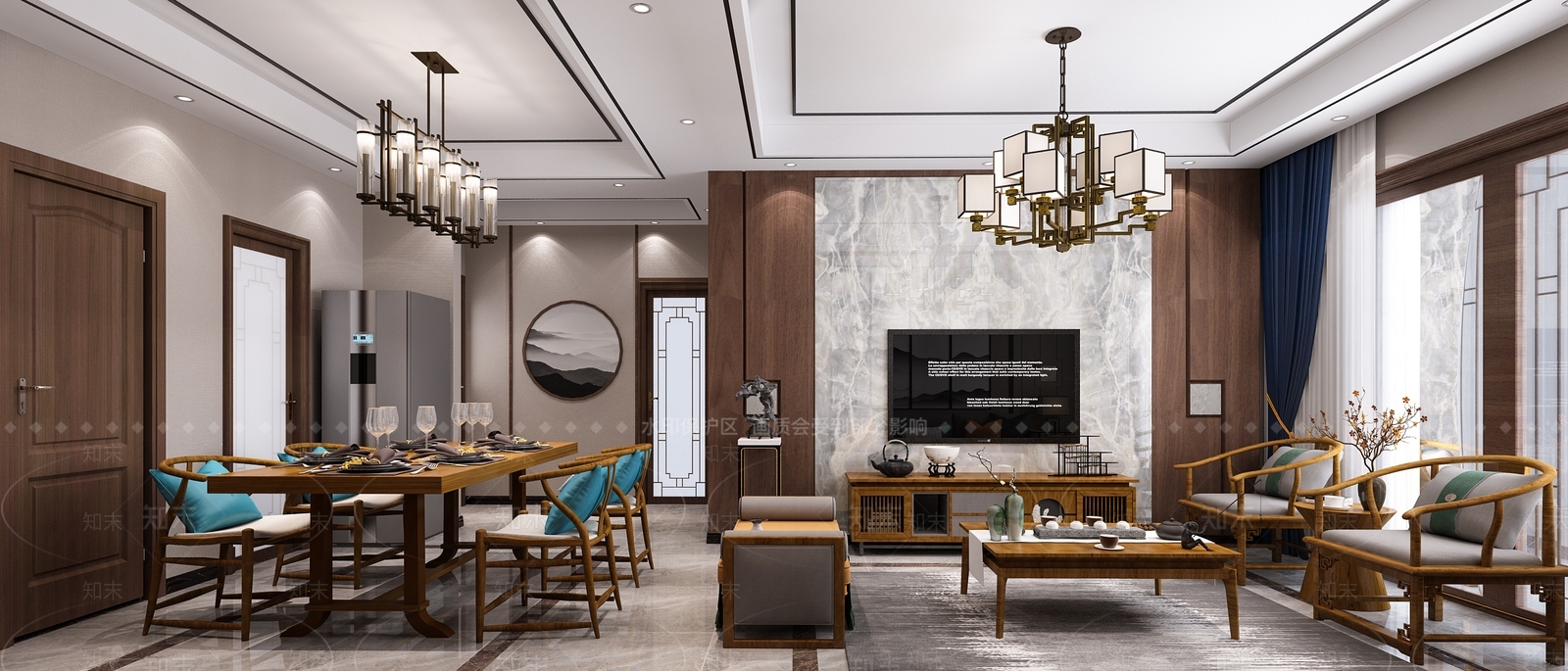 新中式客厅餐厅卧室3D模型下载【ID:732531745】