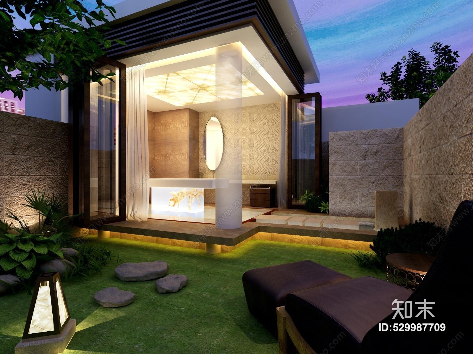 室内建筑庭院亭子3D模型下载【ID:529987709】