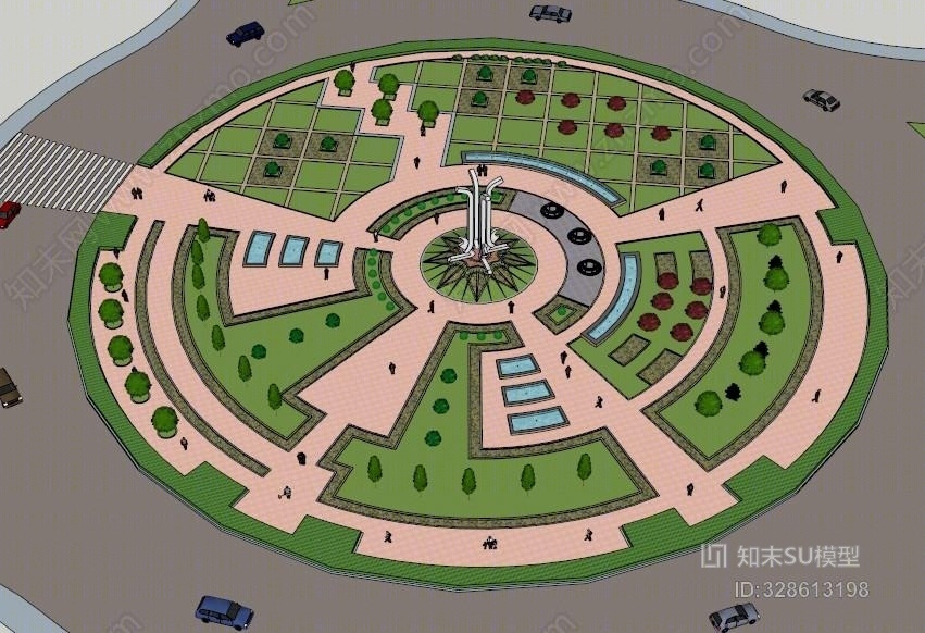 景观规划广场公园设计绿化现代艺术会所窨井盖SU模型下载【ID:328613198】