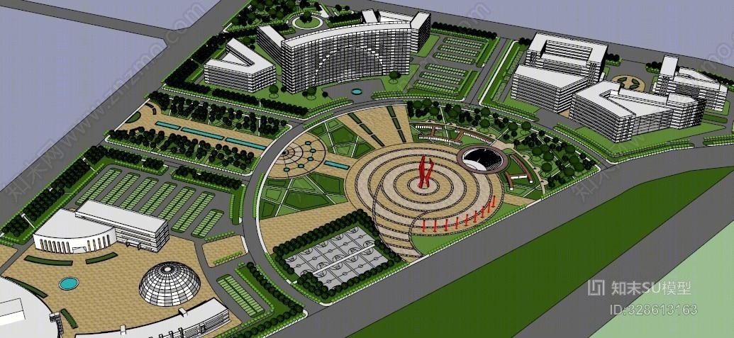 景观规划广场公园设计绿化现代艺术会所广场SU模型下载【ID:328613163】
