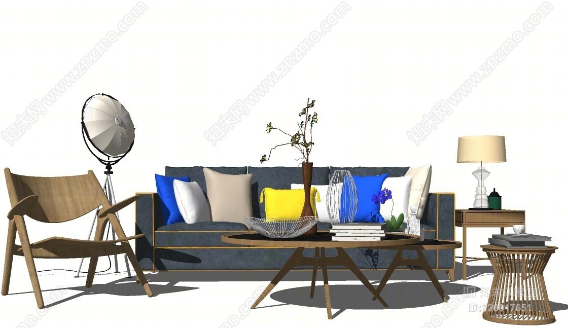 轻奢沙发茶几地毯吊灯组合SU模型下载【ID:726017651】