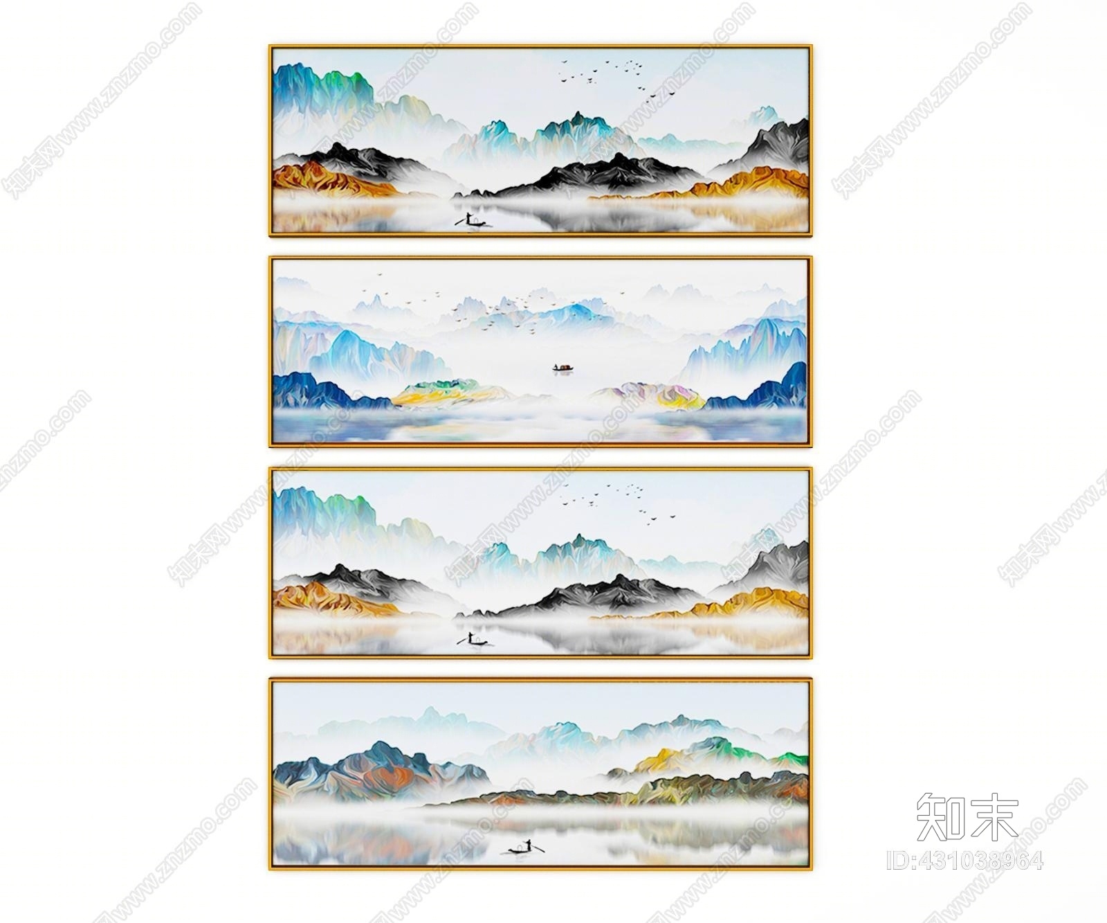 新中式山水卧室书房办公室风景挂画3D模型下载【ID:431038964】