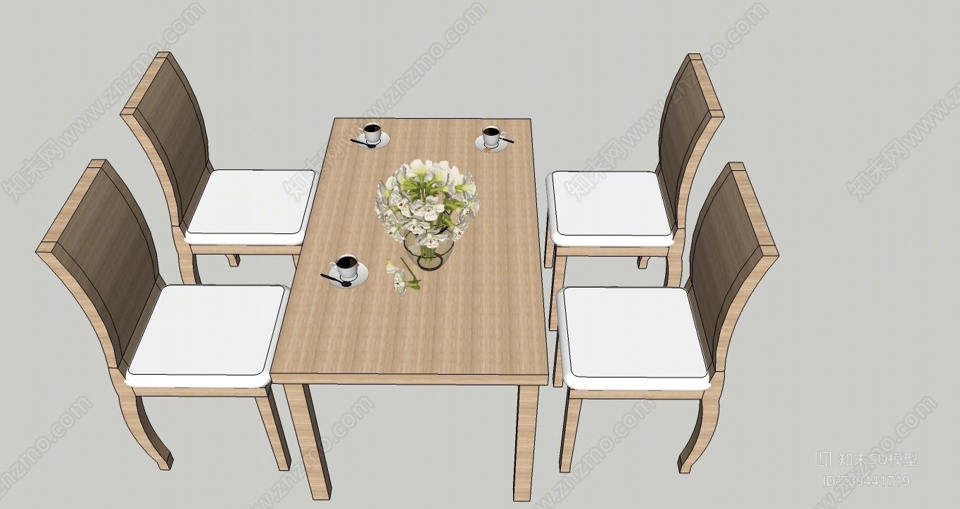 现代简约餐桌椅子组合椅子SU模型下载【ID:730441719】