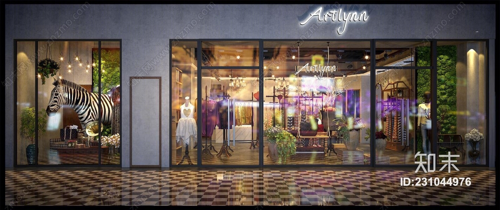 工业风服装店门头工业风服装店女装店橱窗时尚3D模型下载【ID:231044976】