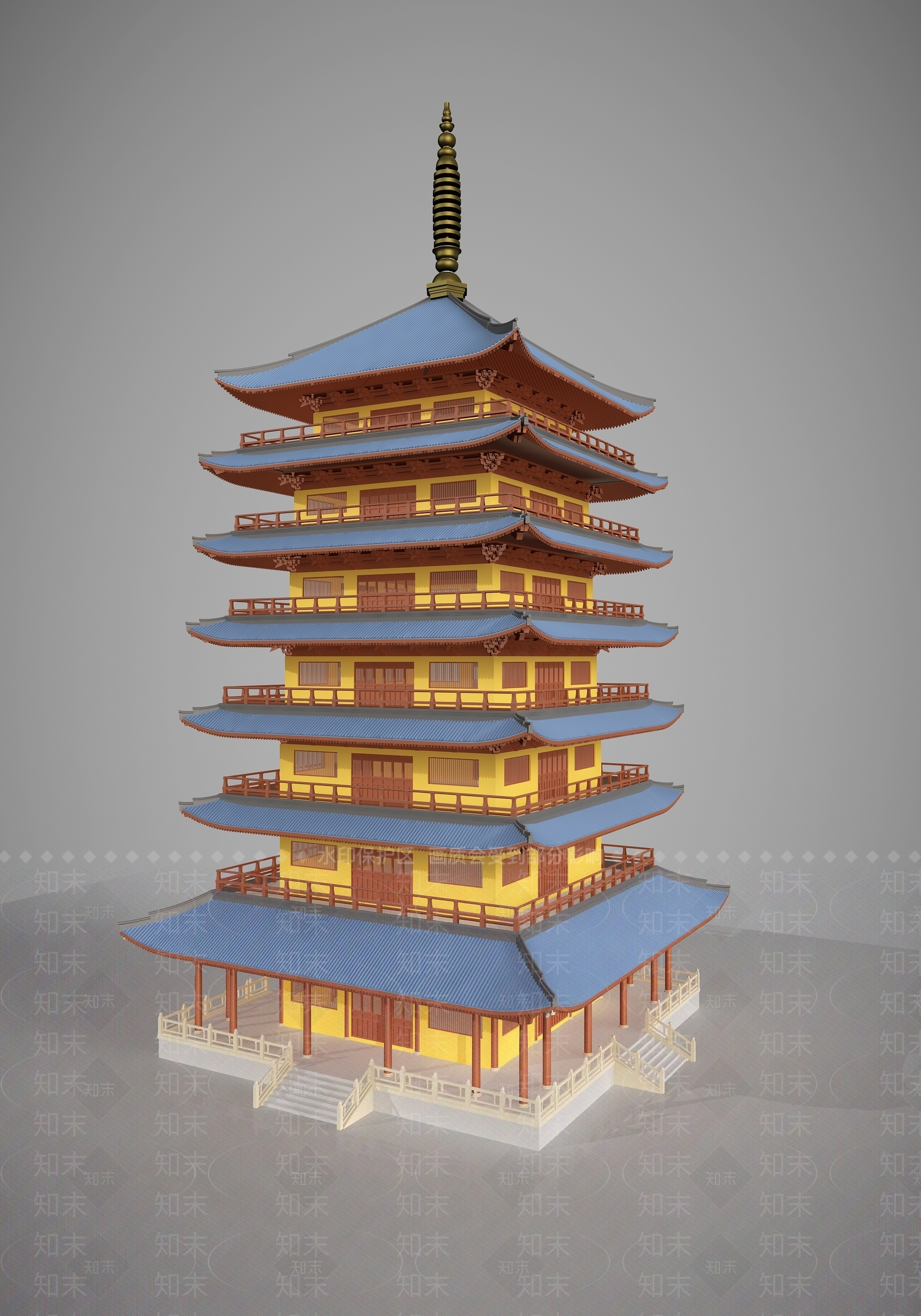 中式古建筑塔楼3D模型下载【ID:232768882】