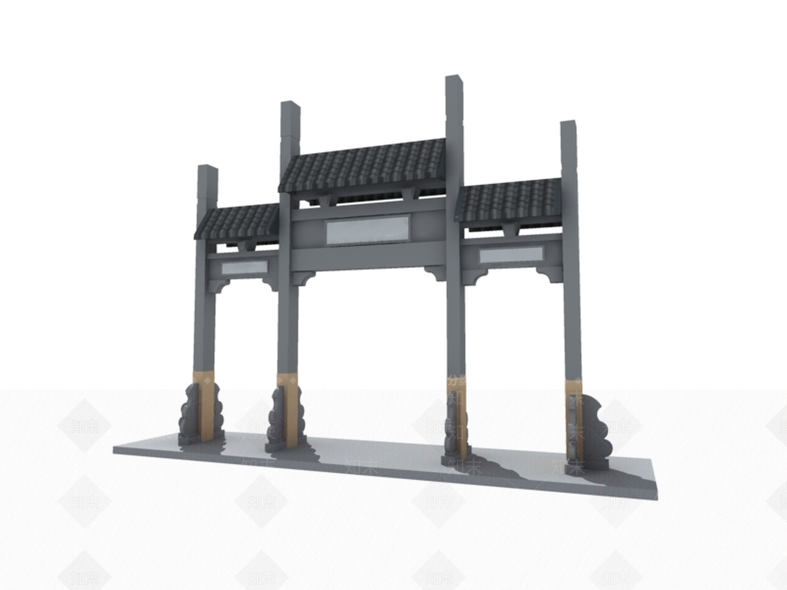 中式古建筑牌坊3D模型下载【ID:233286894】