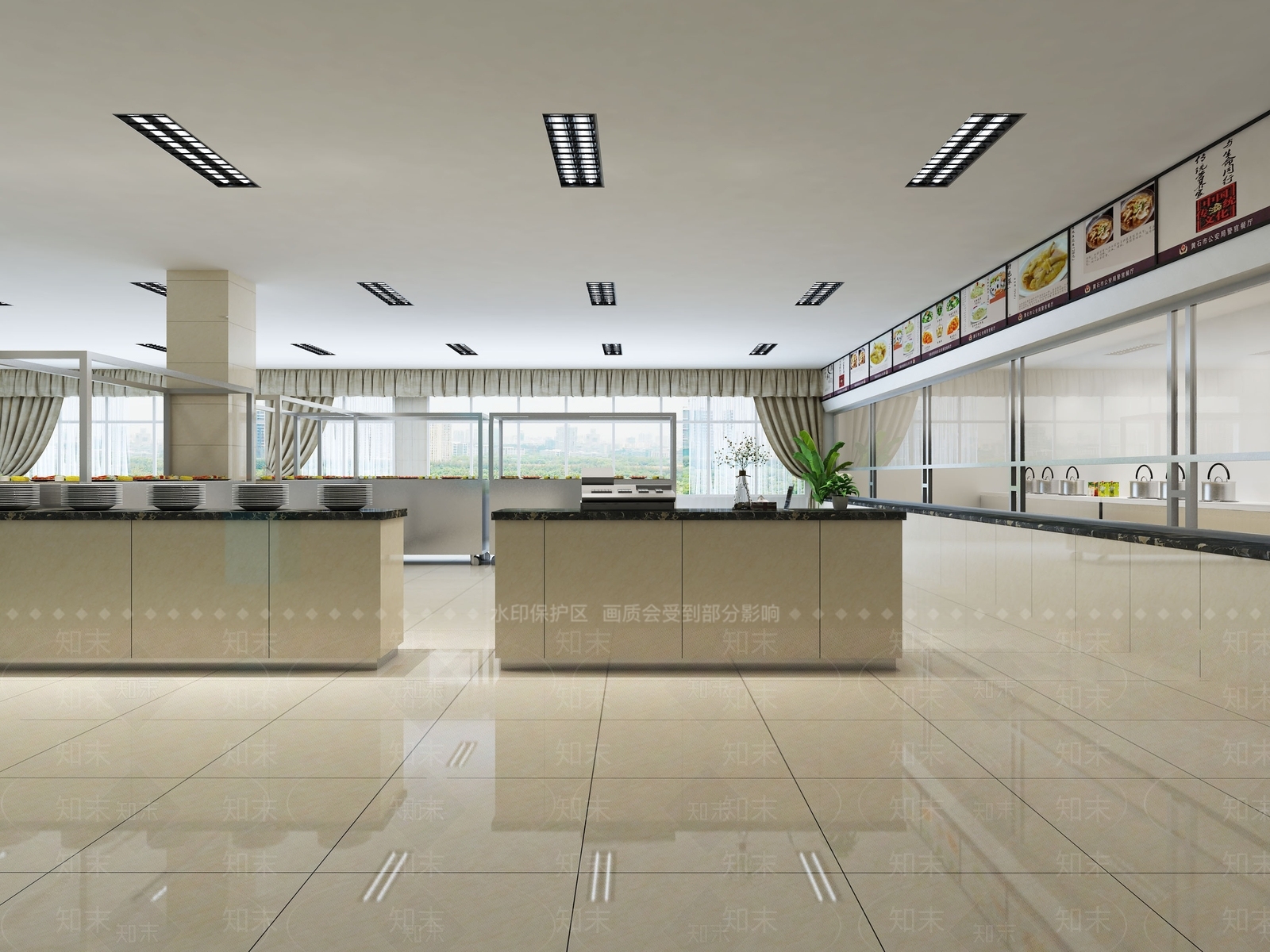 现代学校公共食堂3D模型下载【ID:734049795】