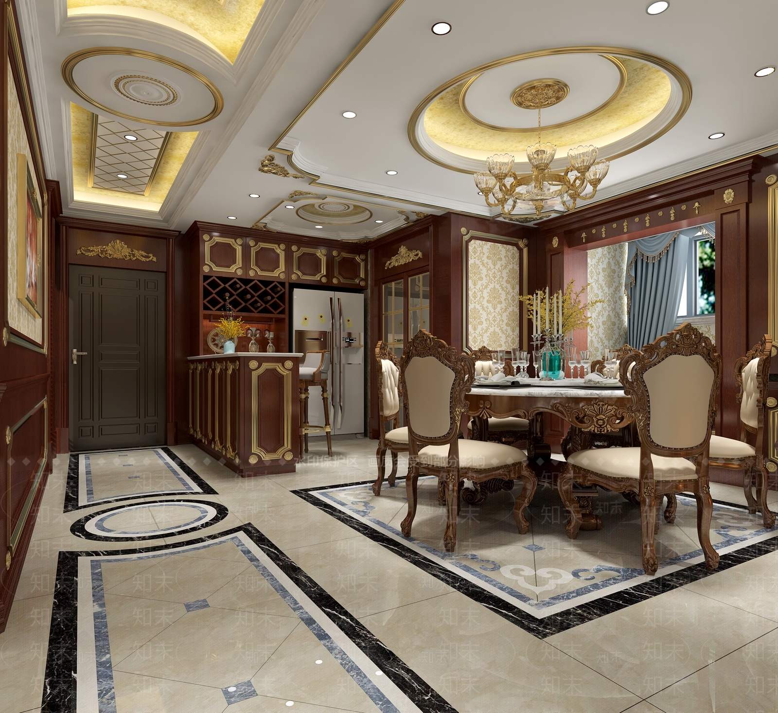 欧式古典欧式客餐厅高清大图3D模型下载【ID:732354828】