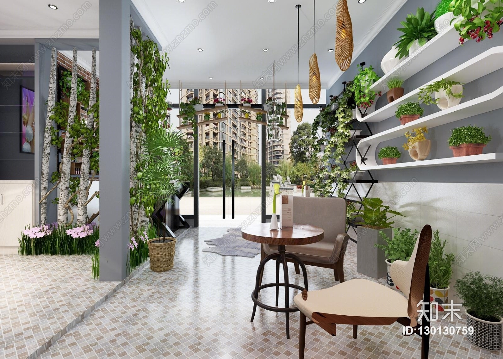 现代北欧花店店铺3D模型下载【ID:130130759】