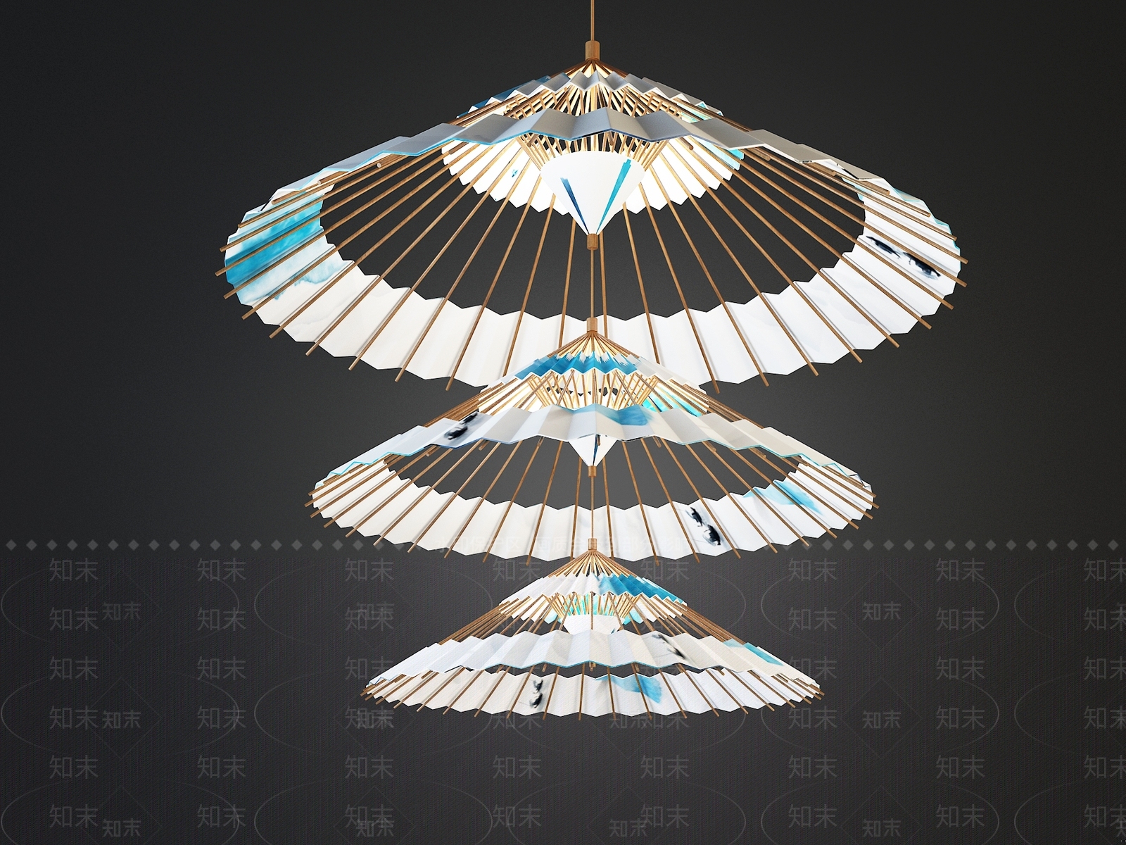 新中式吊灯伞灯3D模型下载【ID:533748863】