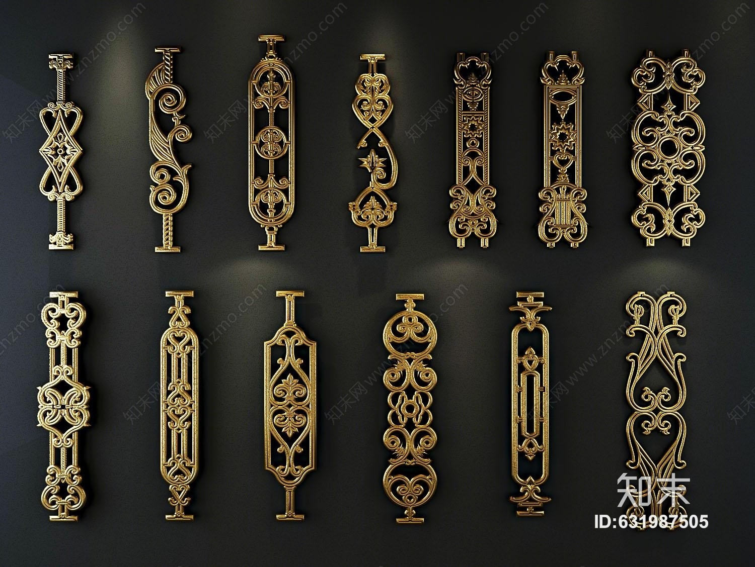 新中式栏杆雕花3D模型下载【ID:631987505】