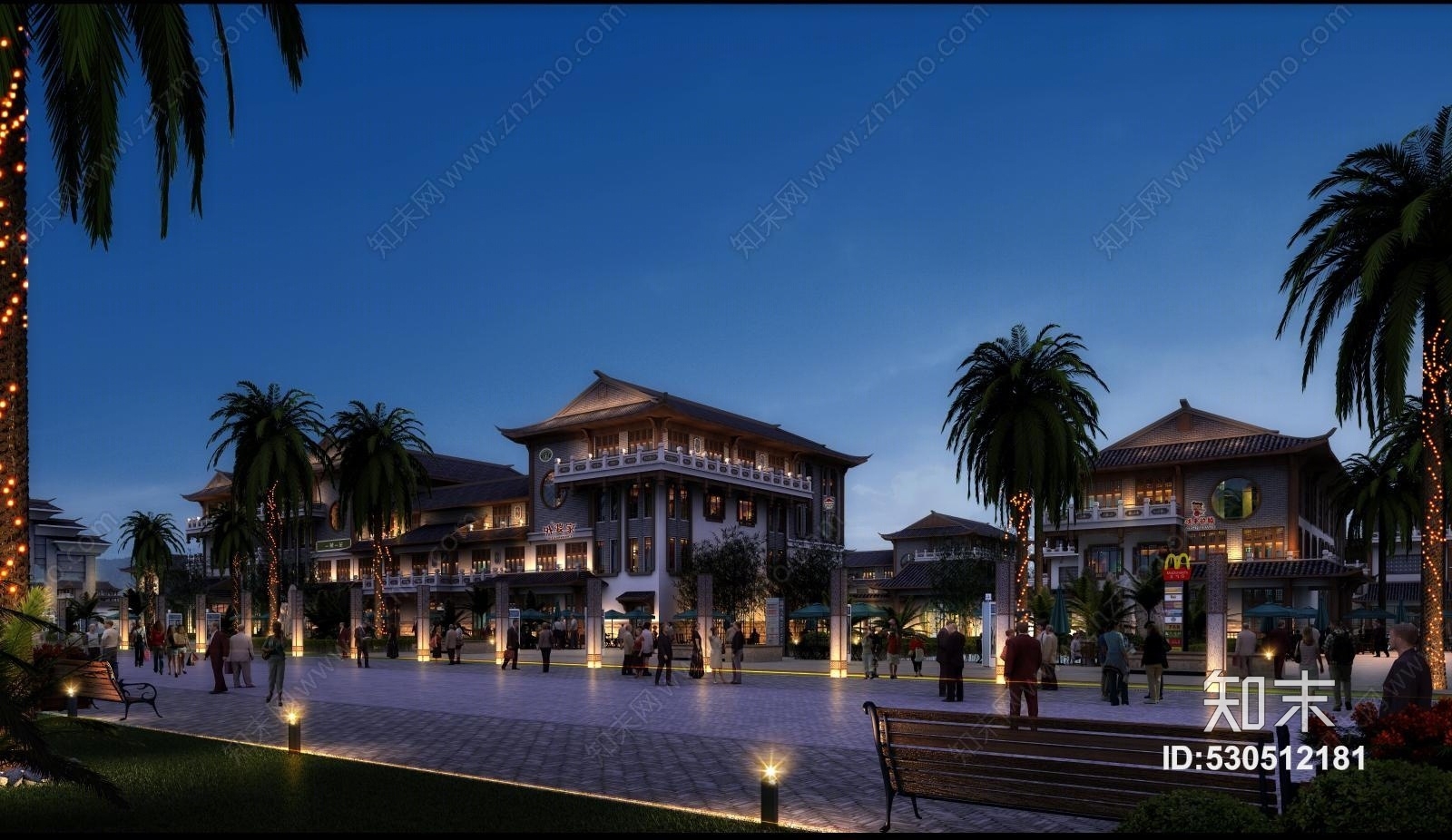 中式室外新中式古建商业建筑　高档古建沿街商业　建筑外观3D模型下载【ID:530512181】