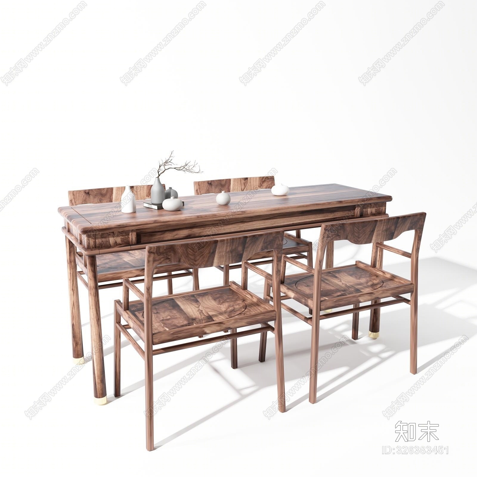 新中式桌子椅子花瓶饰品组合3D模型下载【ID:326383451】