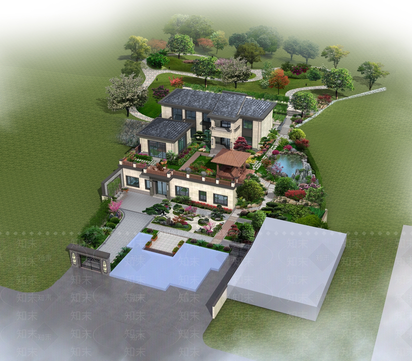 别墅鸟瞰模型3D模型下载【ID:332458541】