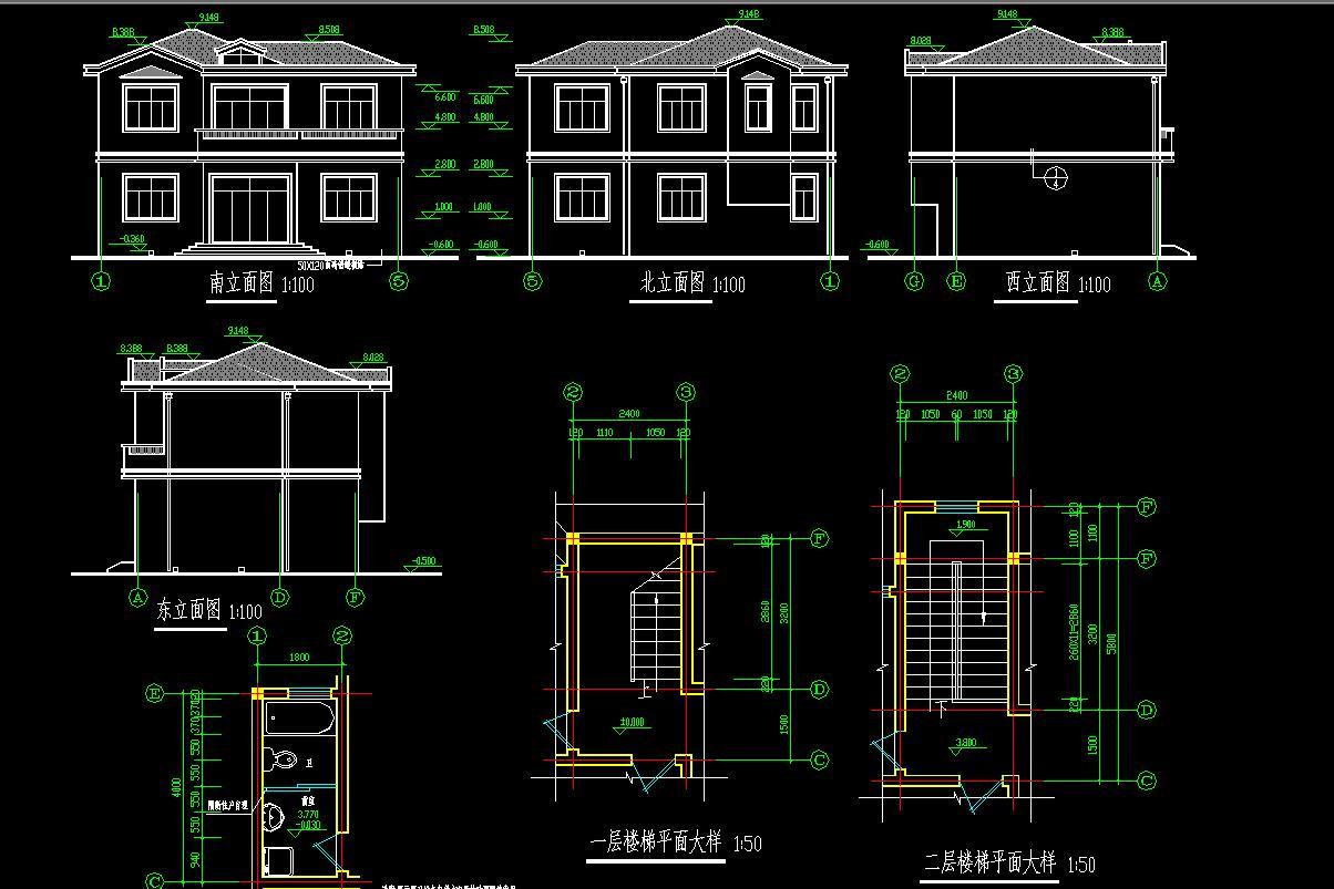 5套别墅建筑结构施工图cad施工图下载【ID:530038434】