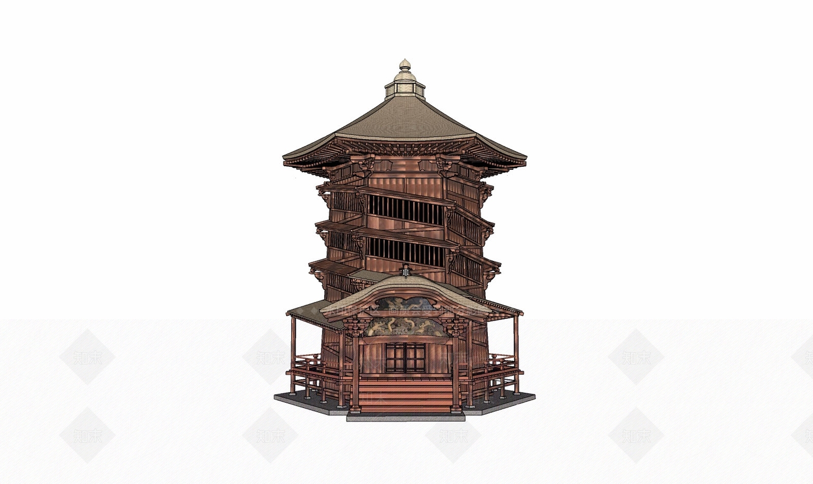 中式佛塔塔楼塔SU模型下载【ID:534646386】