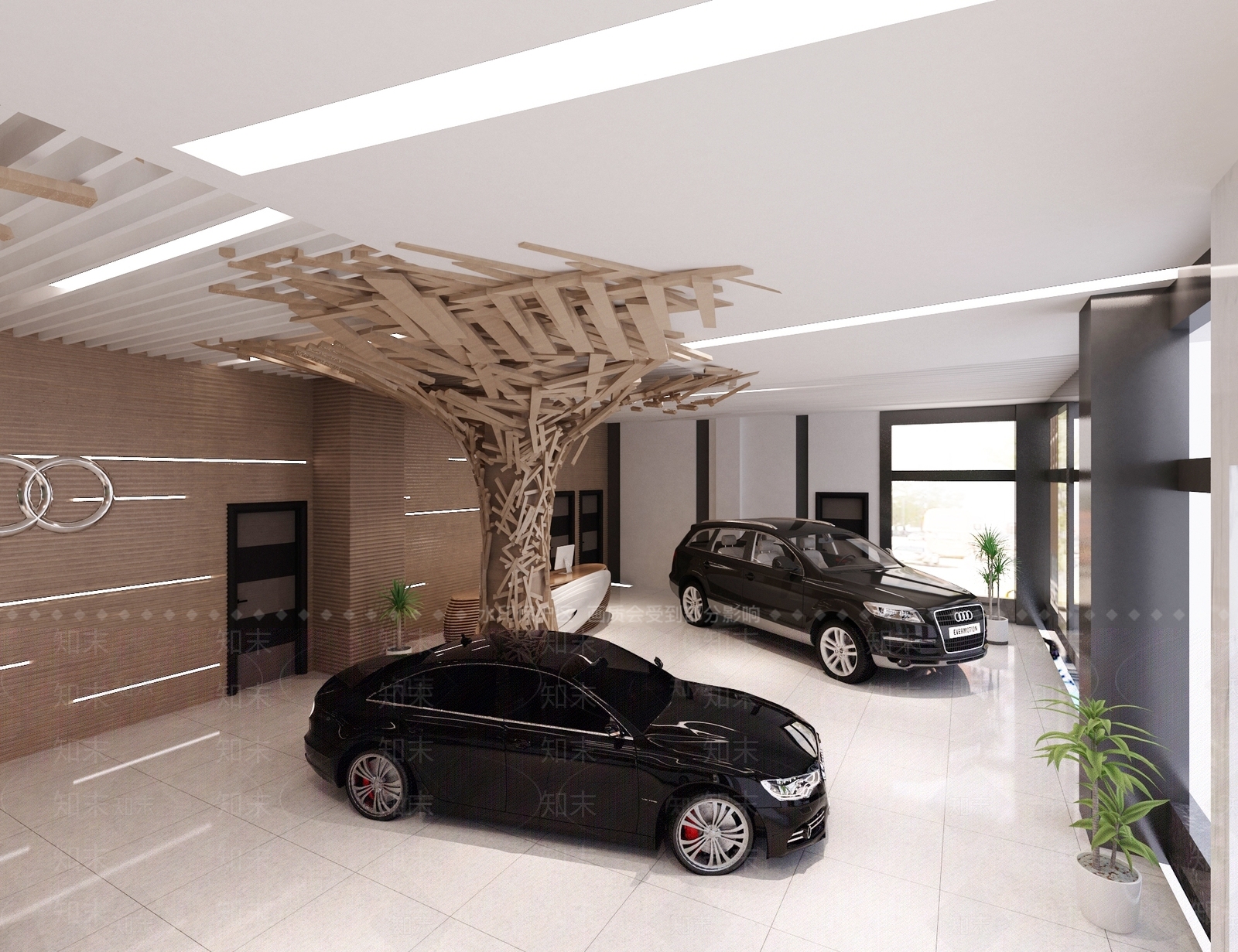 现代4S店汽车轿车奥迪展厅大厅3D模型下载【ID:632459990】