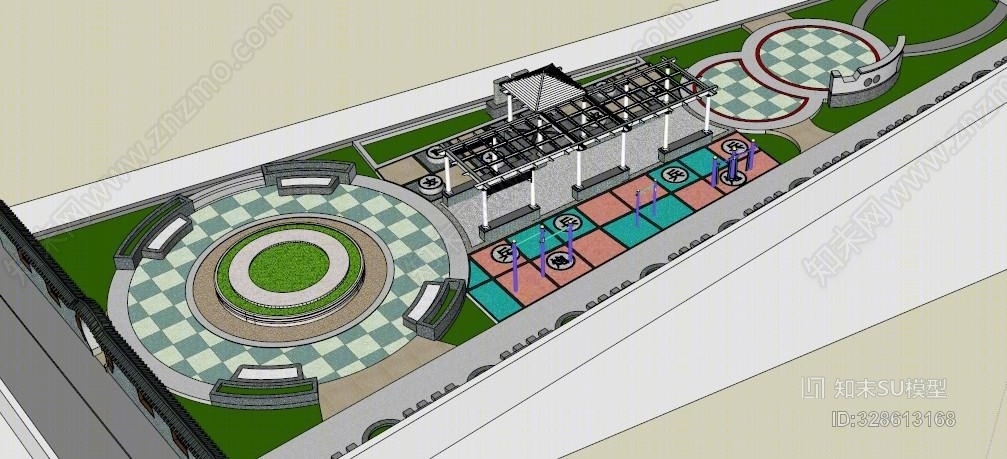 景观规划广场公园设计绿化现代艺术会所指南针SU模型下载【ID:328613168】