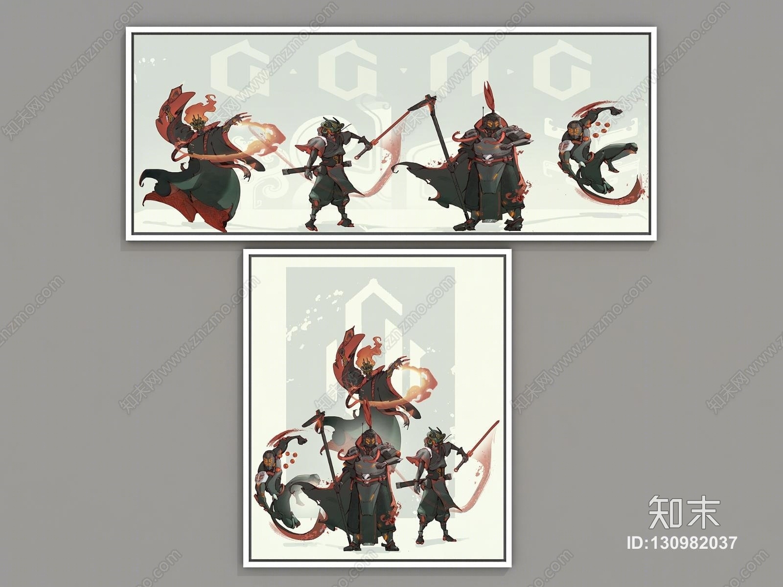 现代卡通艺术画相框组合画3D模型下载【ID:130982037】