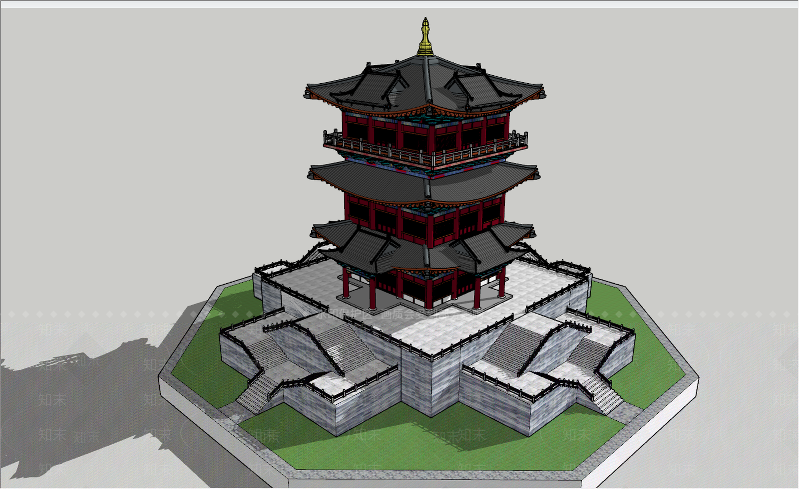 中式塔楼建筑钟楼SU模型下载【ID:334739627】