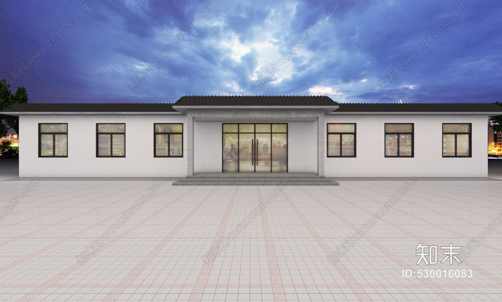 现代建筑办公厂房屋檐门头门面3D模型下载【ID:530016083】