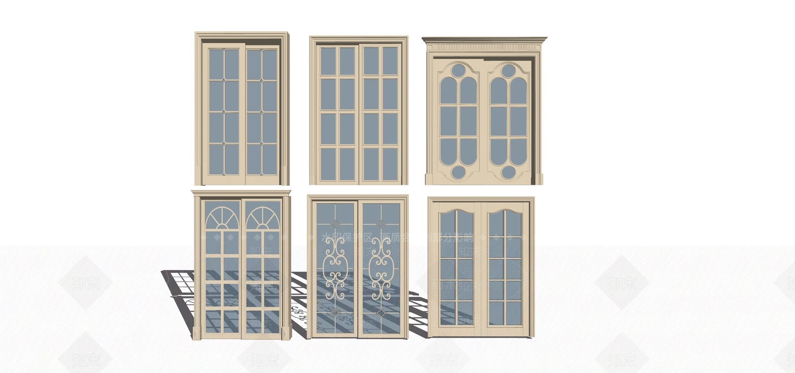 欧式实木玻璃推拉门组合1室外SU模型下载【ID:732214519】